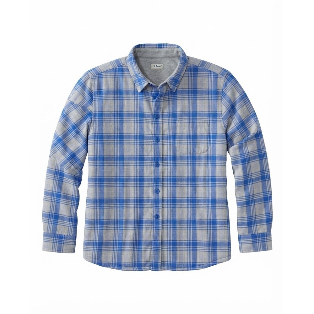 L.L. Bean Women's Fleece Lined Flannel Shirt Jacket Plaid Blue Cotton Large